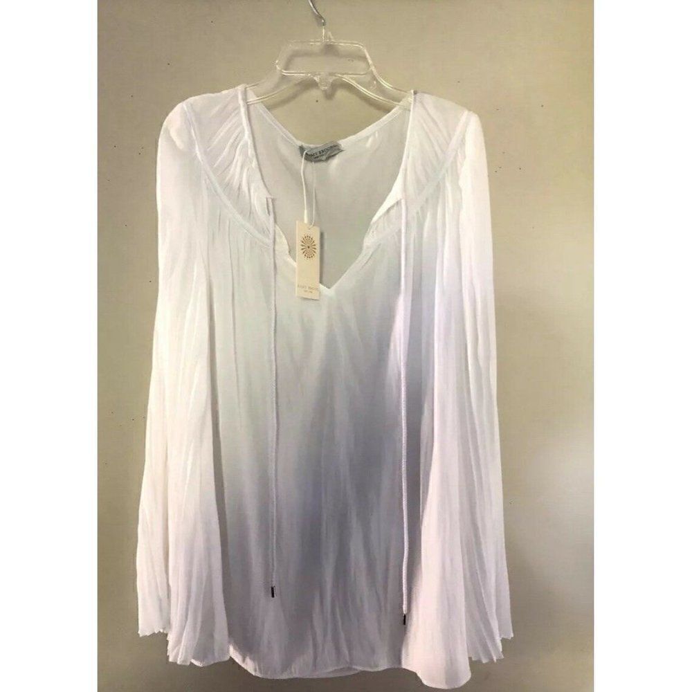 NWT RAMY BROOK Sz S AMAL LONG BELL ACCORDION SLEEVE TIE NECK BLOUSE WHITE $355